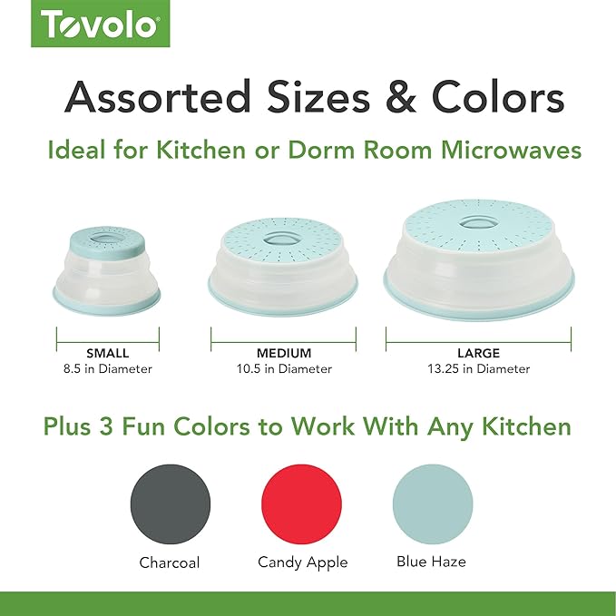 Tovolo Microwave Splatter Cover for Food, Large (Candy Red Apple) - Collapsible & Vented Silicone Splatter Guard Lid - Microwave Plate & Dish Cover with Handle - BPA-Free Kitchen Gadget for Meal Prep