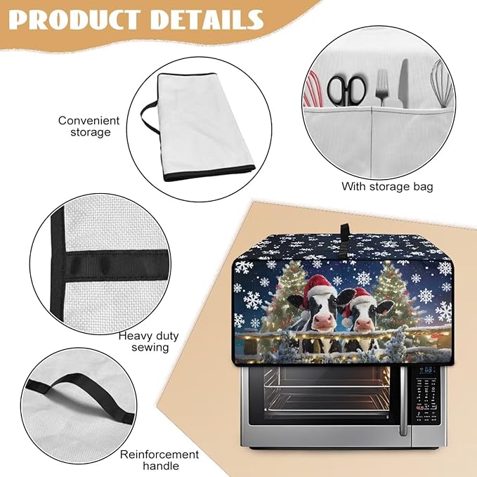 Air Fryer Toaster Oven Dust Cover Protective Microwave Oven Cover Small Electric Appliance Protector Decorations Kitchen Accessories, M, Christmas Hat Cow Snowflake
