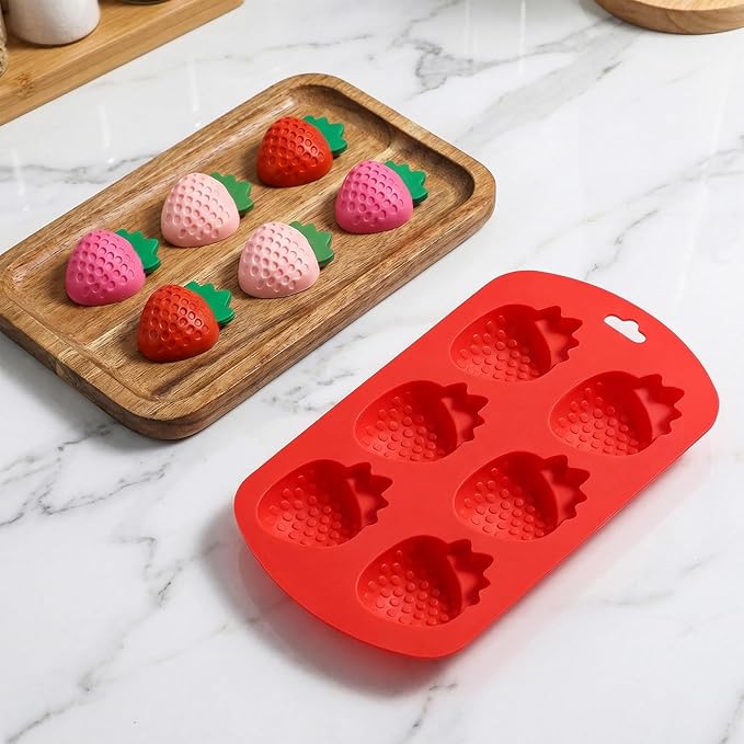Ymapinc 3D Strawberry Mold Silicone, 2pcs Fondant Molds for Cake Decorating, Fruit Silicone Molds for Chocolate/Candy/Clay/Candle, Cookie Mold Baking Supplies (Red)