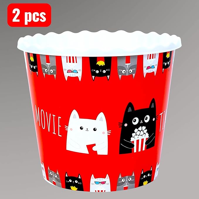 Modern Style Reusable Plastic Popcorn Box/Popcorn Containers/Popcorn Bowls Set for Movie Theater Night - (BPA Free - 8 Pack - 75 oz) (Popcorn Mix Z)