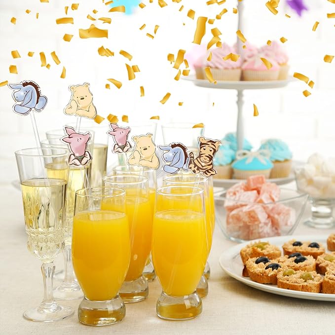 24 Pieces Disposable Acrylic Stirring Sticks for Cocktails Custom Drink Stirrers, Winnie Bear Baby Shower Party Drinks Decorations