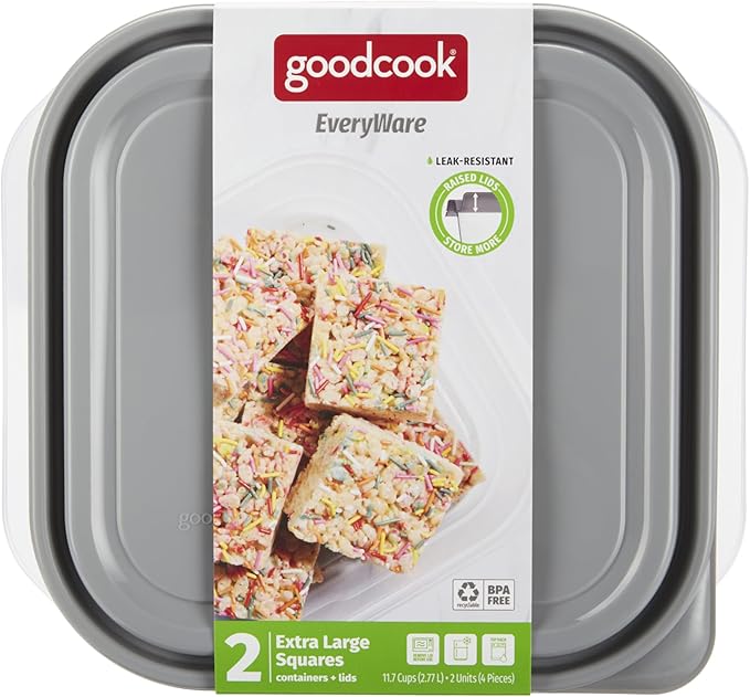 GoodCook EveryWare Extra Large Square Food Storage Container, 2 Pack, BPA Free