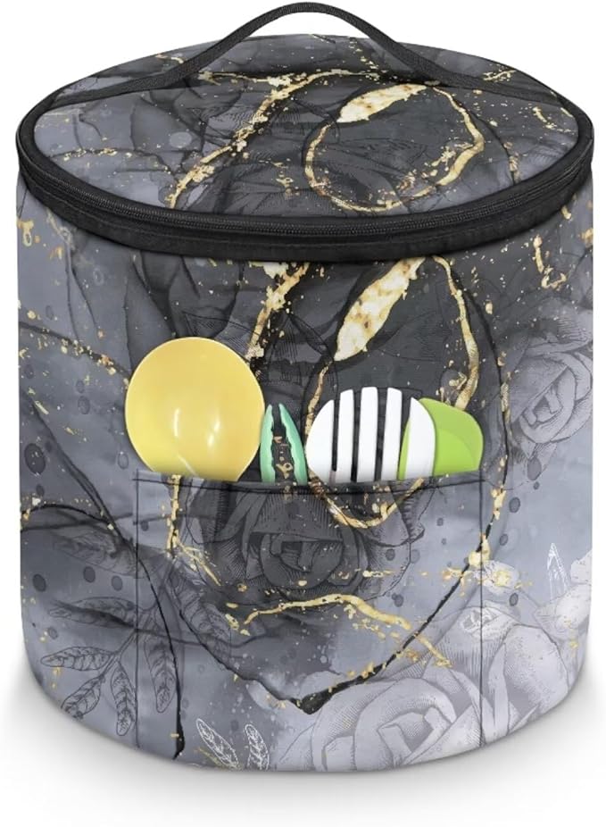 Electric Pressure Cooker Insulation Handbag Accessories Pockets Pressure Cooker Storage Bag Kitchen Decor, Rose Black Marble