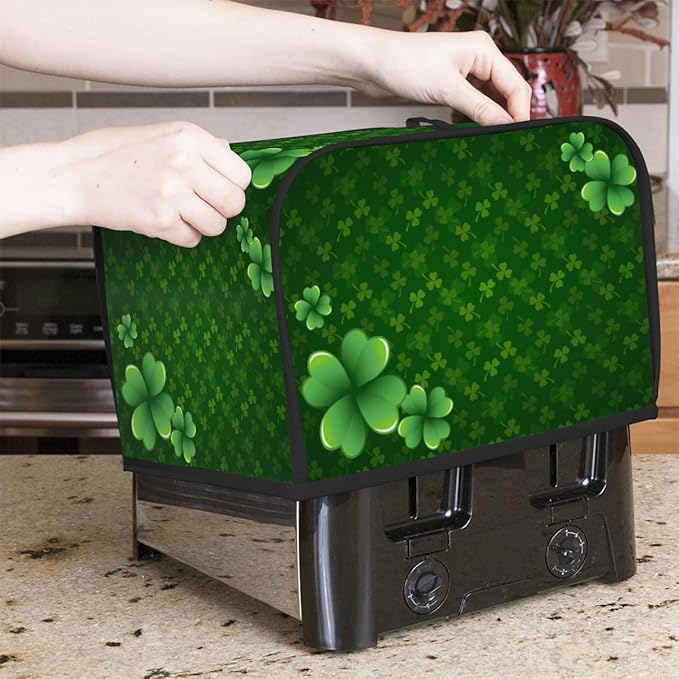 Happy St. Patrick Green Holiday Toaster Cover 4 Slice Dust and Fingerprint Protection Toaster Bread Maker Covers Washable Kitchen Appliance Covers for Kitchen Accessories Decor Bakeware Women Gift