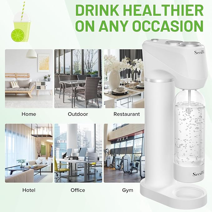 Secura Home Soda Streaming Machine Soda Maker, Sparkling Water and Carbonated Water Machine, Compatible with 60l Co2 Cylinders (Not Included)
