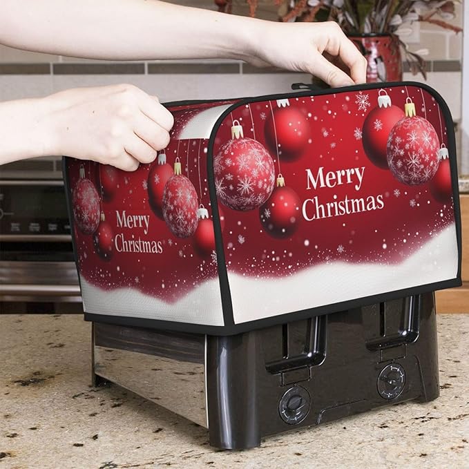 Toaster Cover 4 Slice Red Ball Christmas Pattern Kitchen Small Appliance Covers with Pockets Dust and Fingerprint Protection