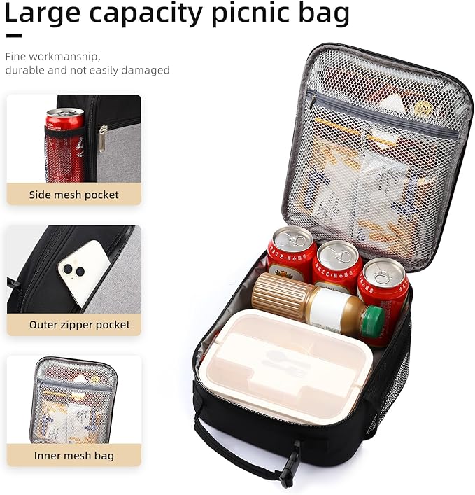 Lovoeo Lunch box Lunch bag for men women Insulated Lunchbox Lunch bags for Work Picnic Travel (Thicken grey)