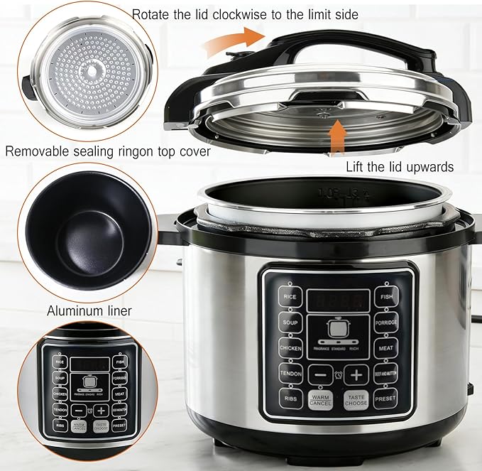 10 in 1 Electric Pressure Cooker with 24-Hour Reservation Function, 6L, Slow Cooker, Rice Cooker, Wok, Cake, Yogurt, Make Cooking Easier (Black)