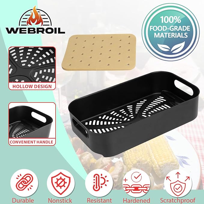 Foodi XL Grill Combo Crisper Basket for Ninja FG551 Foodi Indoor Grill, Non-Stick Air Fryer Basket for Ninja Air Fryer Grills DG551/DG651 Accessories, with 100 Packs Disposable Parchment Paper Liners