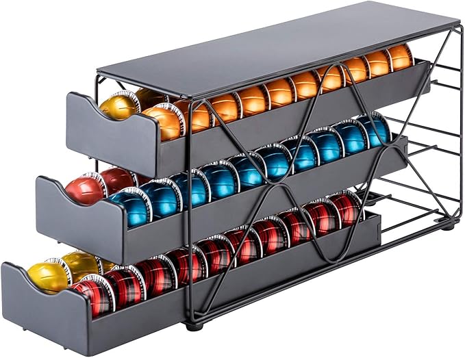 FlagShip for Nespresso Pod Holder Vertuo Pod Drawer Large Mullti Tier Coffee Pod Holder(3 Tier (60Pods Capacity))