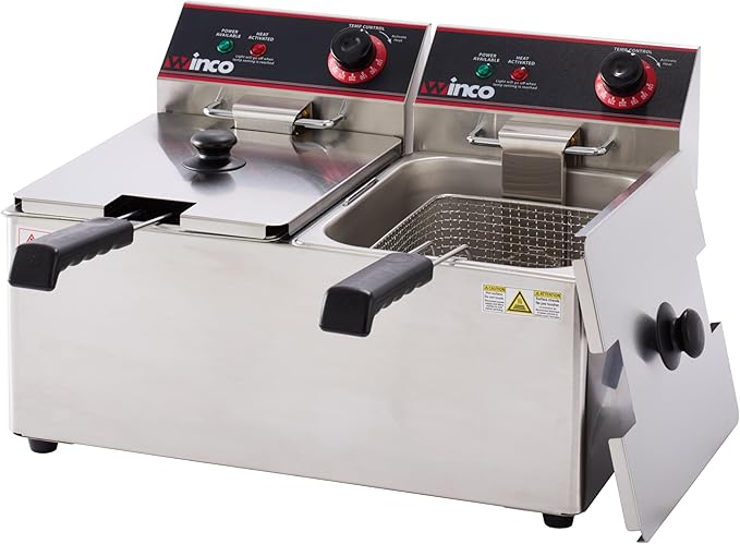 Winco Commercial-Grade Electric Countertop Deep Fryer, Dual Well,Silver