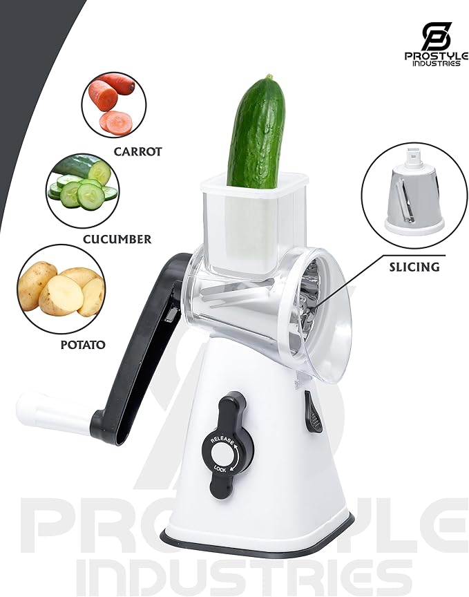 Premium Rotary Cheese Grater - Effortless Grating for Perfectly Shredded Cheese Every Time! (White and Black)
