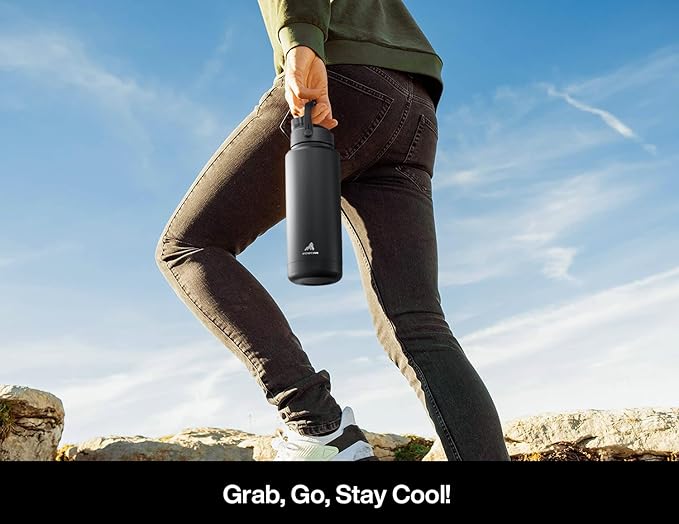 POWCAN 32 oz Insulated Water Bottle with 2-in-1 Straw and Spout Lid, Keep Cold 24H, Leak-Proof, BPA-Free, Double Wall Stainless Steel Water Bottle for Sports, Gym, Travel, and School (Dark Knight)