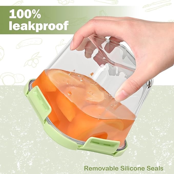 Glass Soup Containers with Lids 32oz - Borosilicate Glass Storage Containers 4 Cup, Freezer to Microwave Safe, Airtight Leak Proof, Square Meal Prep Containers for Lunch Travel- 6 Pack