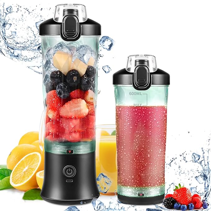 Portable Blender,Personal Size Blender for Shakes and Smoothies with 6 Blades,20 Oz Mini fresh juicer Blender Cup USB rechargeable with Travel Lid for Home,Office & Gym (Diamond Black)