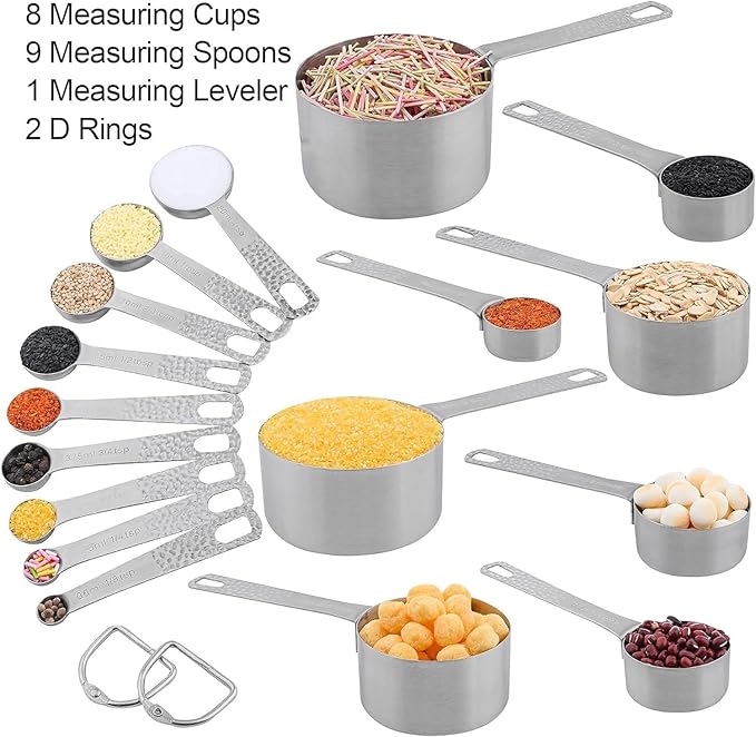 Smithcraft Measuring Cups and Spoons Set, 18 Piece 18/8 Stainless Steel Measuring Cups and Spoons Set for Dry & Liquid, Metric & US Metal 8Measure Cup and 9 Spoon & Leveler for Baking & Kitchen
