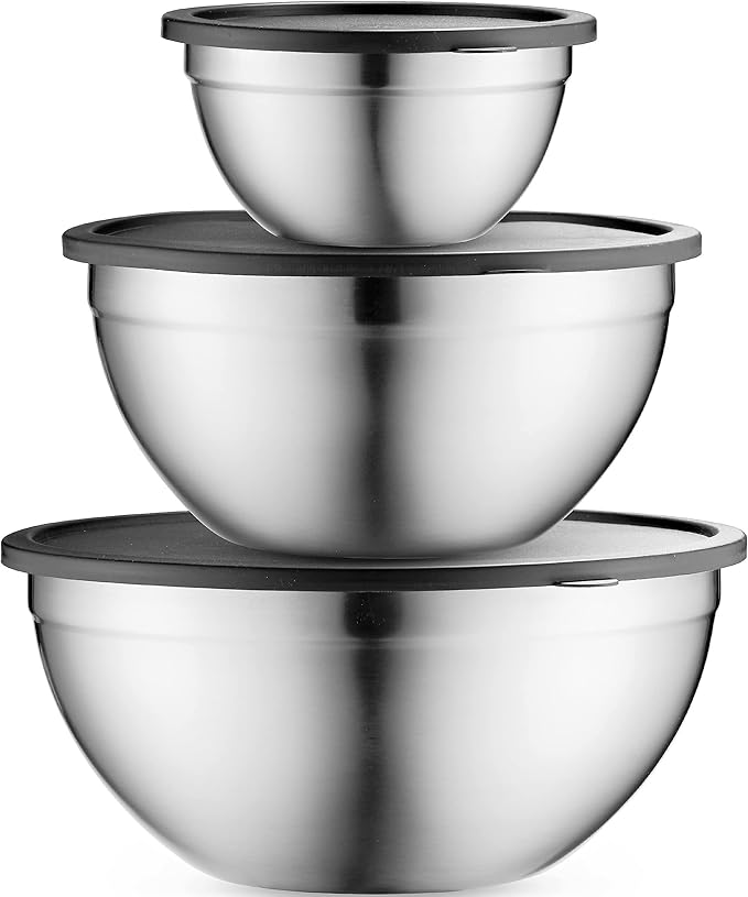 Table Concept Mixing Bowls with Airtight Lids, Stainless Steel Nesting Bowl Set for Space Saving Storage, Ideal for Cooking, Baking, Prepping & Food Storage