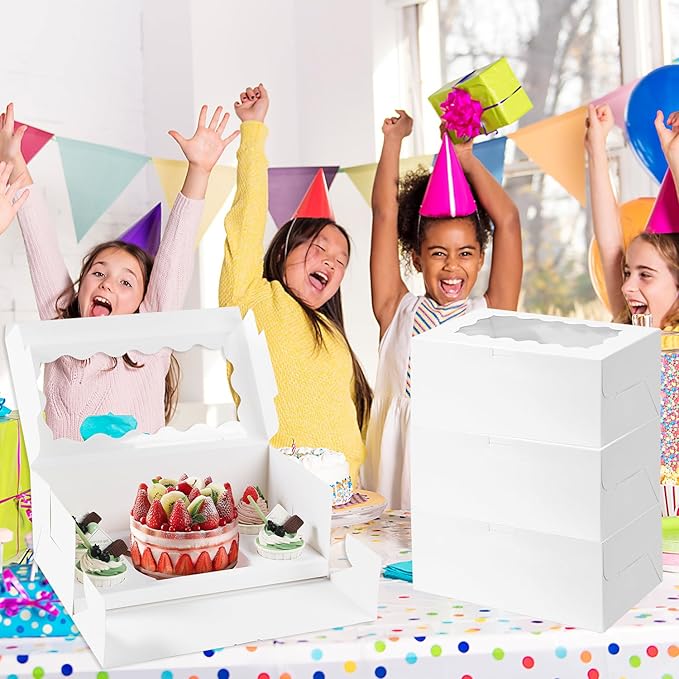 Bento Cake Box With Cupcakes, Clear Window 5 Holes Bento Combination,12 Sets: Cookie Boxes Fit 4 Regular Cupcake and Mini Cakes, Christmas Wedding Birthday Party (White/clear, 1+4/12pcs)