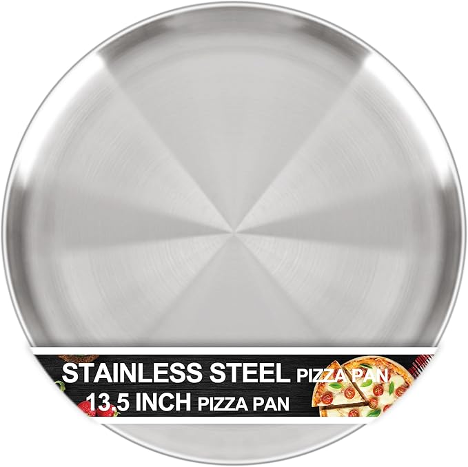 AWTBDP 13½ Inch Pizza Pan for Oven, Non-Stick Large Round Stainless Steel Pizza Pans, Durable Non-Toxic Pizza Tray for Cookie Pizza Pie Cake, Easy Clean & Dishwasher Safe