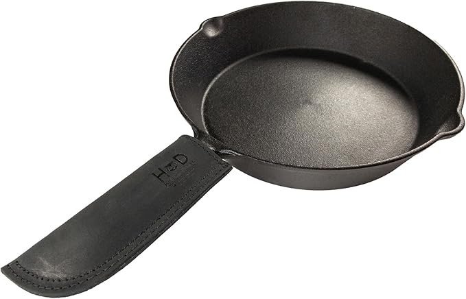 Hide & Drink, Hot Pan Handle Cover Handcrafted from Thick Full Grain Leather - Heat Resistant, Sturdy Grip for a Cast Iron Skillet, Frying Pan, Cookware - Simple, Durable (Charcoal Black)