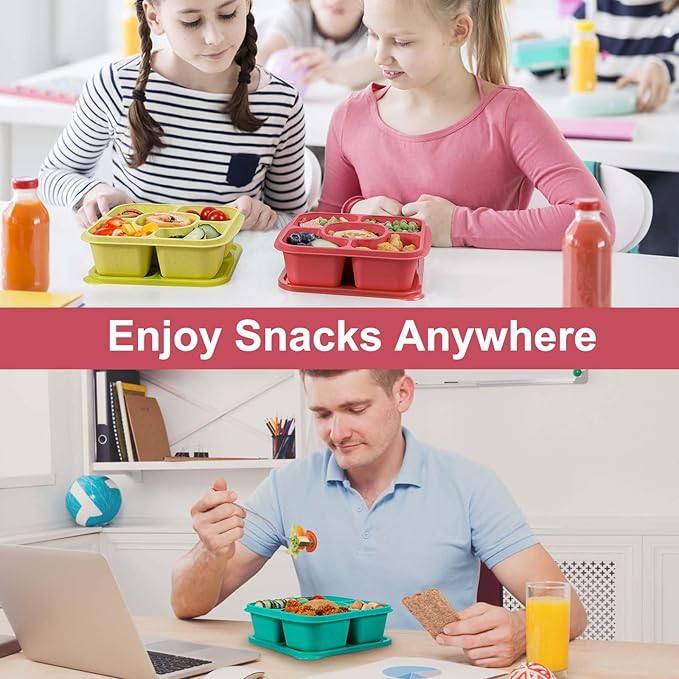 Caperci Original Bento Snack Box Containers - Reusable 5-Compartment Lunchable Food Storage Containers for School, Work and Travel, BPA-Free, Set of 4 (Jewel Bright)