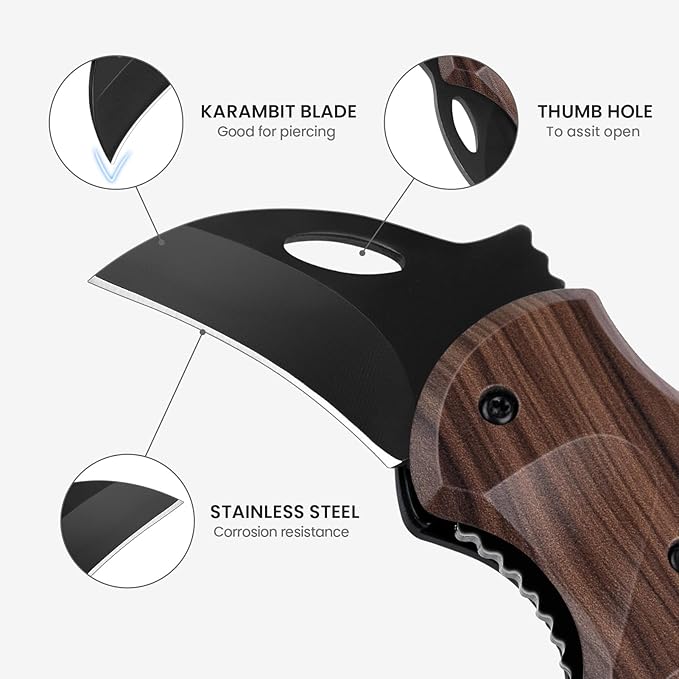 Small Pocket Knife for Men, Cool Box Cutter with 1.34 inch Sharp Blade, EDC Knives Tool for Everyday Carry (Wood Grain)