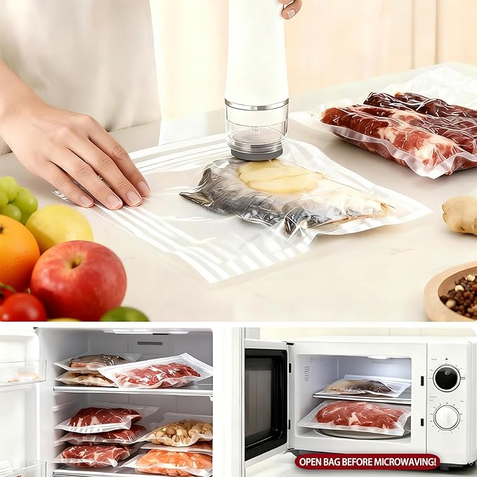 Compact Handheld Vacuum Sealer for Food, Cordless Portable Food Sealer Machine with 30 Reusable Vacuum Sealer Bags, Powerful Food Preservation & Freshness Saver for Meal Prep, Travel & Sous Vide