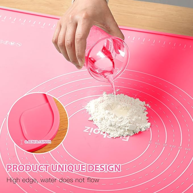 Silicone Pastry Mat 20"*16" Extra Thick Non Stick Baking Mat Food Grade Silicone Dough Rolling Bake Mat with Edge Heightening Pink