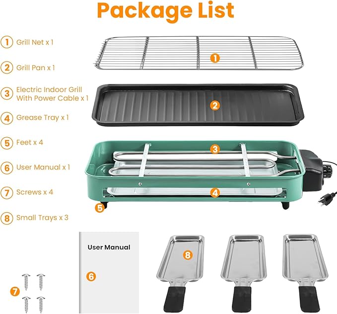 KOCASO 2-IN-1 Indoor Electric Grill, 2000W Electric Indoor Grill & Raclette, 5 Temp Control 176°F-392°F, Removable Non-Stick Plates & 3 Cheese Trays, Dishwasher Safe, for Family Party BBQ