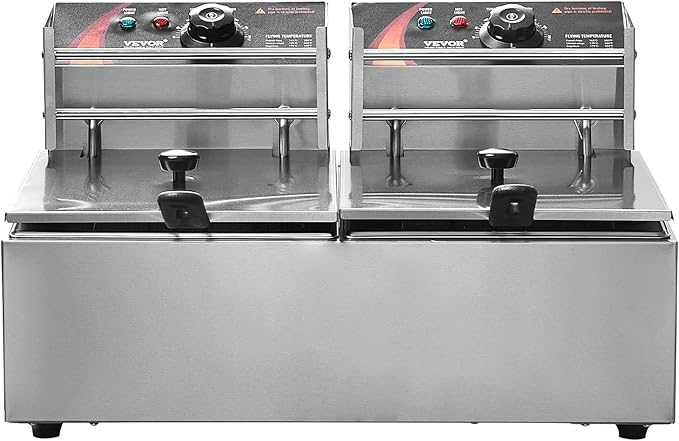 VEVOR Commercial Deep Fryer, Dual Tank 3000W Electric Countertop Fryer with Basket, 2 x 9.1Qt/8.6L Double Stainless Steel Oil Fryer, with Temp Control & Overheat Protection, for Kitchen Restaurant Use