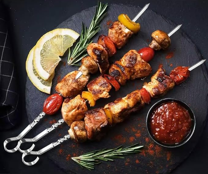 15.2" Kabob Skewers for Grilling, 40 Pack Metal BBQ Skewers - Reusable for Meat, Vegetable, Seafood & More