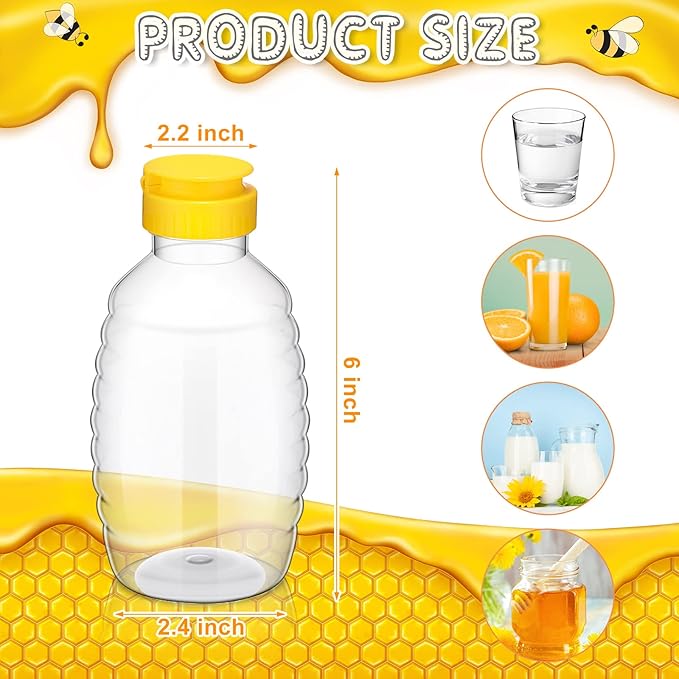 24 Pcs Clear Plastic Honey Bottles Plastic Skep Style Jar Honey Squeeze Bottle Empty Refillable Honey Dispenser with Flip Top Lids Leak Proof Honey Containers Holders for Storing and Dispensing (16oz)