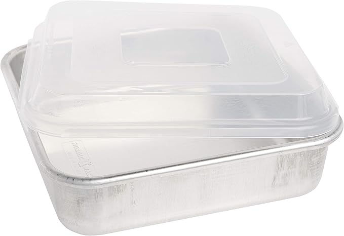 Nordic Ware Natural Aluminum Commercial Square Cake Pan with Lid, Exterior 9.88 x 9.88 Inches