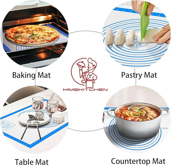 Silicone Pastrty Mat for Dough Rolling, Silicone Baking Mat with Measurement, Fondant Mat for Making Cookies Macarons Bread Pizza Oven Mat, Silicone Mat for Baking