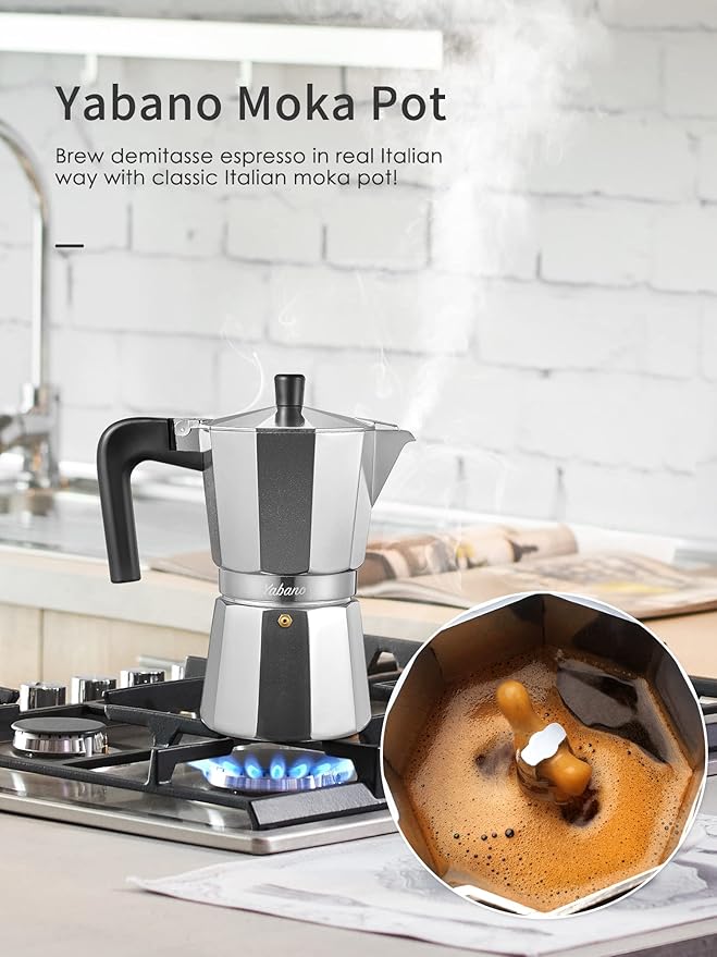 Yabano Stovetop Espresso Maker, 3 Cups Moka Coffee Pot Italian Espresso for Gas or Electric Ceramic Stovetop, Italian Coffee maker for Cappuccino or Latte