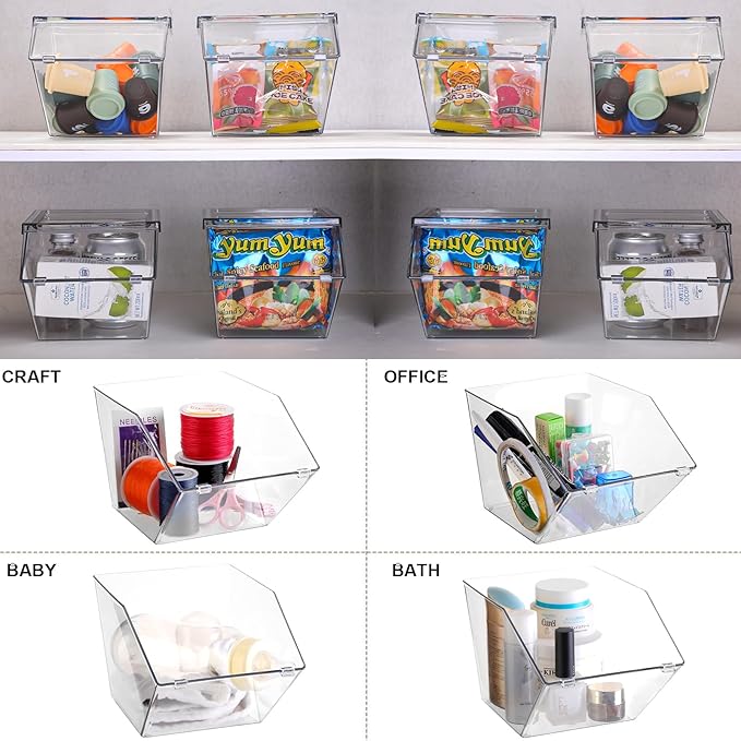 Yerliker 6 Pcs Clear Plastic Storage Bins with Lids Large Stackable Pantry Storage Organizer Bins Kitchen Organization Cabinet Organizers Ideal Containers for Fridge, Kitchen, Cabinets (Clear)