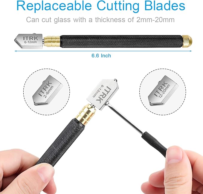 Glass Cutter 2mm-20mm, Upgrade Glass Cutter Tool, Pencil Style Oil Feed Carbide Tip for Glass Cutting/Tiles/Mirror/Mosaic.