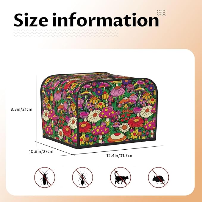 Toaster Cover 4 Slice Colorful Mushroom Flower Trippy Kitchen Small Appliance Covers with Pockets Dust and Fingerprint Protection