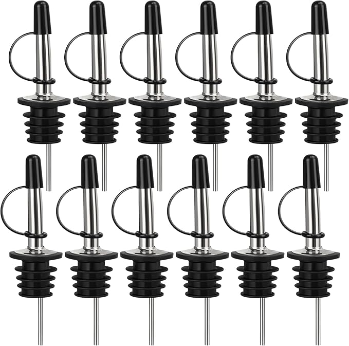 12/24/48/100 Pack Liquor Pour Spout, Stainless Steel Classic Bottle Pourers with Rubber Dust Cap, Speed Wine Bottle Pourer for Liquor Bottle, Oil Bottles