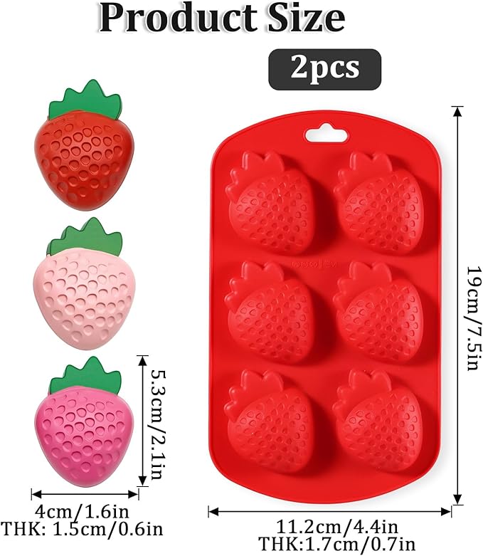 Ymapinc 3D Strawberry Mold Silicone, 2pcs Fondant Molds for Cake Decorating, Fruit Silicone Molds for Chocolate/Candy/Clay/Candle, Cookie Mold Baking Supplies (Red)