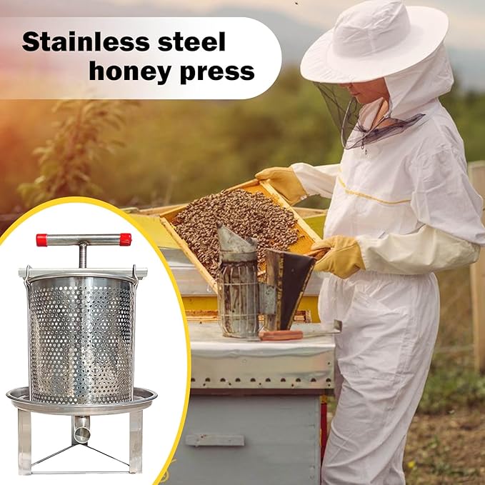 Honey Extractor Manual, Household Manual Mesh Honey Press Extractor Machine, Honey Extractor Beekeeping Manual Tool, Stainless Steel Beekeeping Extraction for Wine Honey and Juice Making