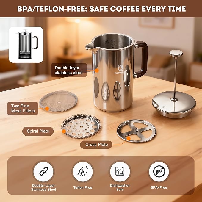 3L/102 Oz Airpot Coffee Dispenser Thermal with Pump & 1L/34 Oz French Press Coffee Maker
