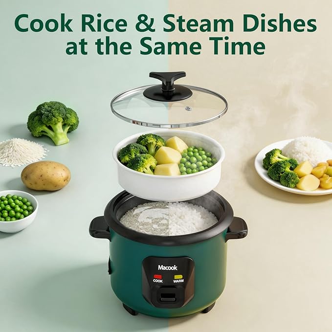 Macook Mini Rice Cooker | 6-Cup (0.6L) Small Rice Maker | One-Button Operation | Non-Stick Inner Pot | Automatic Keep Warm & Overheat-Proof | for 1-6 People, Students & Small Families (Green)