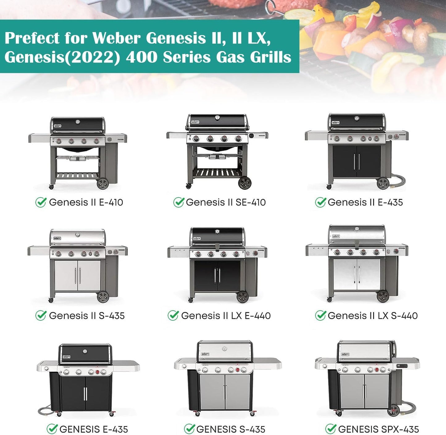 Cooking Griddle Inserts and Grate for Weber Genesis II 400 Series, Flat Top Grill Griddle for Weber GS4 Genesis II E-410 S-410 E-435 S-435 E/S-440, Replace for 6789 Full Size Griddle, 66097