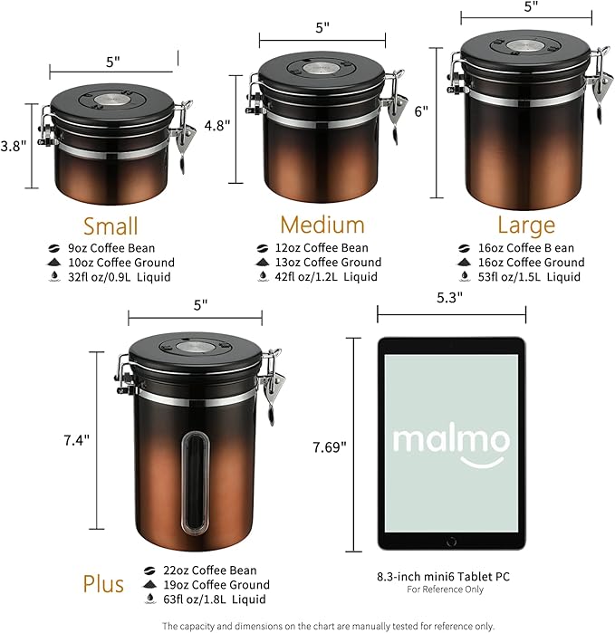 Coffee Canister, Airtight Coffee Container with Date Tracker Lid, Stainless Steel Canister for Kitchen Food Storage (Black-Copper, 12oz)