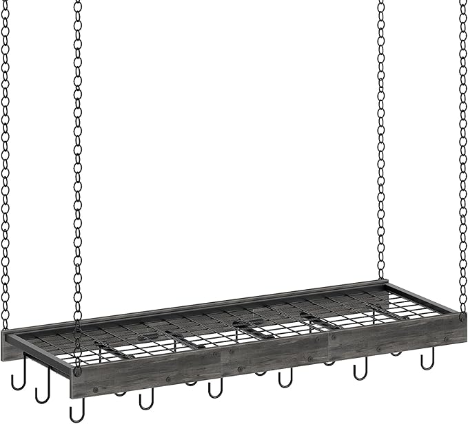 CHOEZON Hanging Pot Rack, 35.4" L x 13" W Ceiling Pot Hanger, Industrial Style Pot Rack, Wall Mounted Pot Hanger for Kitchen, Pot and Pan Hanging Rack, with Hooks, Charcoal Black and Black TPR12BCC1