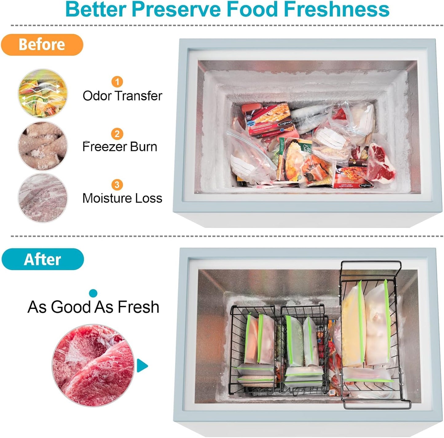 iSPECLE Reusable Freezer Bags - 6 Pack Gallon Freezer Bags BPA-Free with Stand-Up Bottom and Label, Easy to Get Frozen Meat, Vegetables, Fruit, Leakproof Freezer Bags Keep Food Fresh, Green