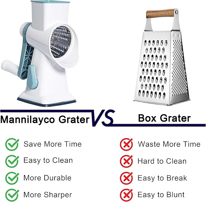 Rotary Cheese Grater Cheese Shredder, Cheese Grater Handheld with Strong Suction Base,Kitchen Vegetable Slicer 3 Replaceable Stainless Drum Blades for Fruit, Food, Nuts,Easy to Use Clean (White)