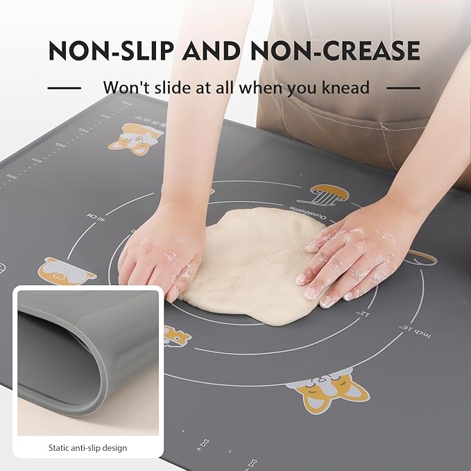 Silicone Baking Pastry Mat with Dough Cutter, Ourokhome Extra Thick Kneading Rolling mat with Measurement and Conversion Ourokhome Stainless Steel Pizza Cutter for Kitchen Baking