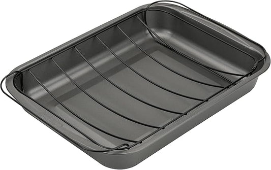 GoodCook Everyday Roast Pan with Rack Rectangular Nonstick Construction Large Capacity Metal Utensil-Safe, 15 x 11-Inch, Gray